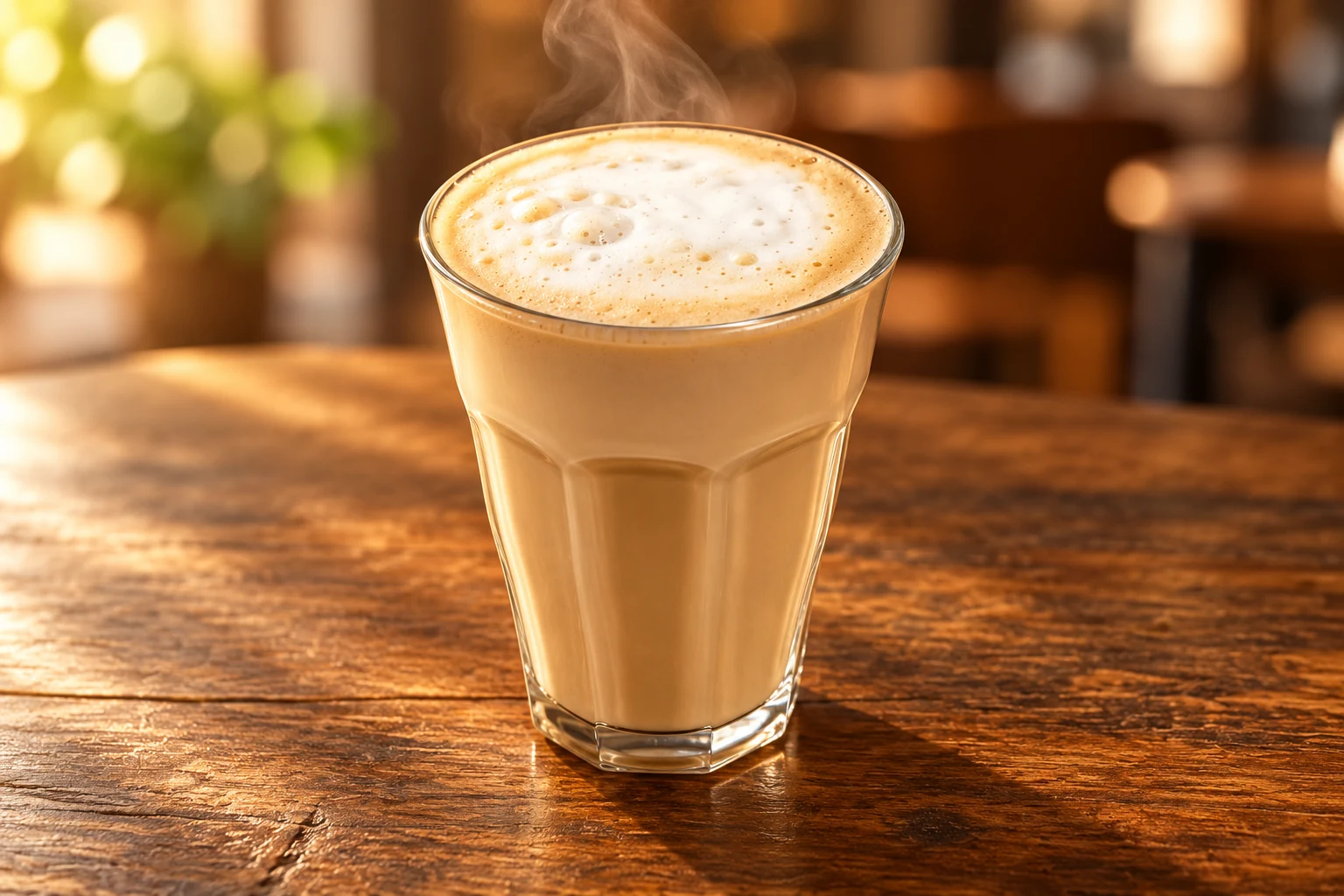 En kopp kaffe med skummad mjölk på Lekstans café