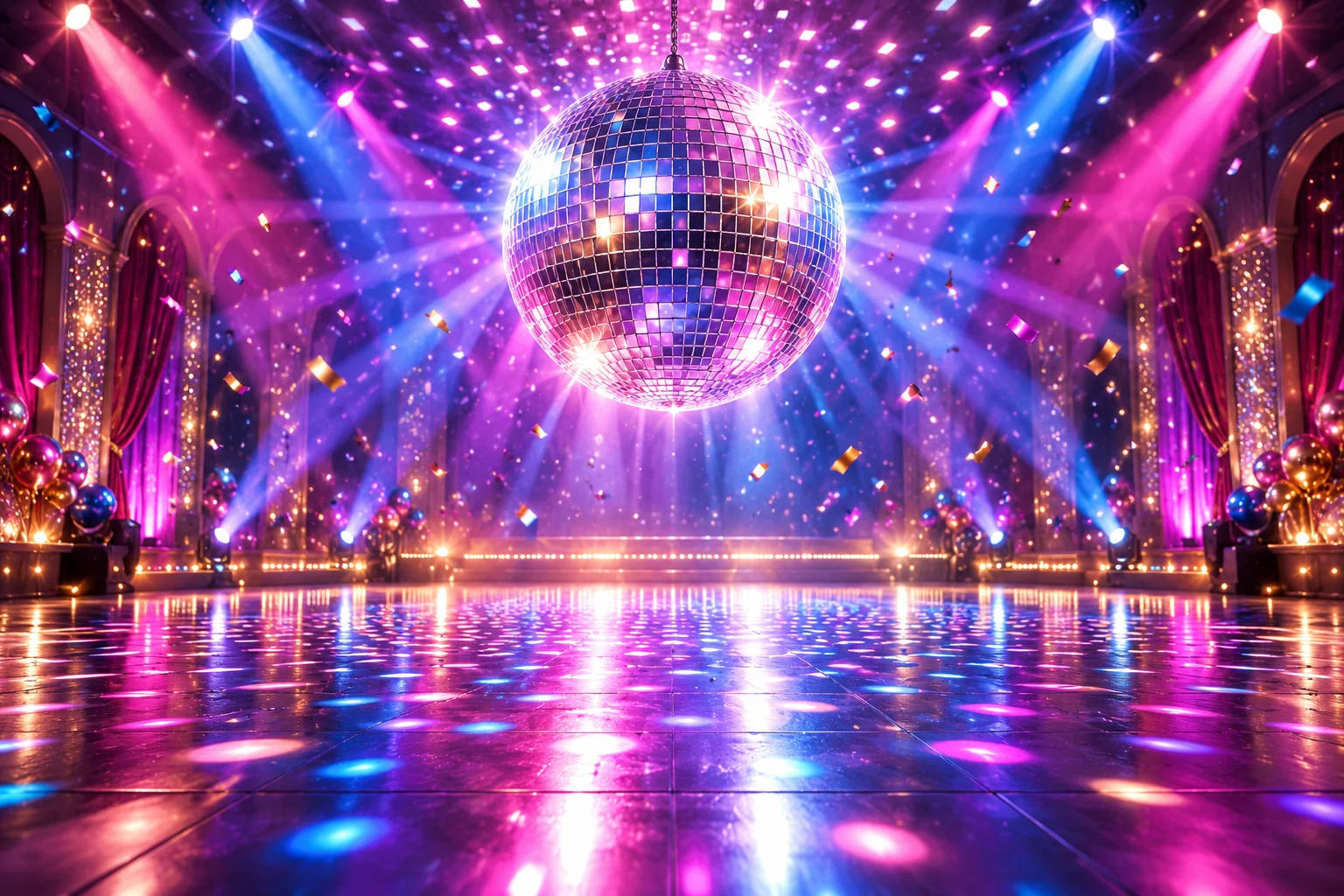 Illustrerat discotema med en discokula