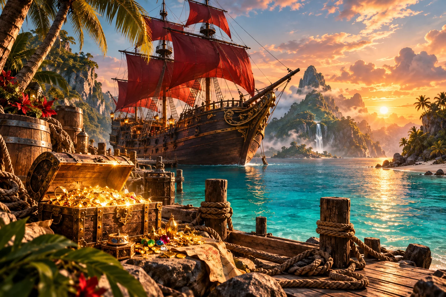 Illustrerat pirattema med ett skepp